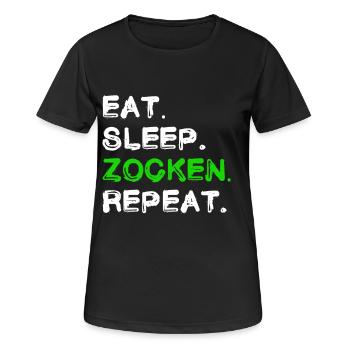Eat Sleep Zocken Repeat Shirt - Frauen T-Shirt atmungsaktiv - Schwarz - Vorne - AI Model Female 172 light (172cm)