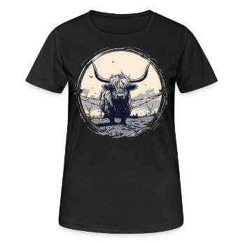 Schottisches Hochlandrind - Frauen T-Shirt atmungsaktiv - Schwarz - Vorne - AI Model Female 172 light (172cm)