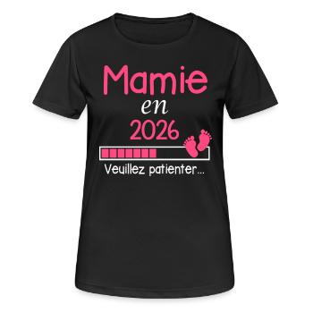 Mamie en 2026 Cadeau Future Grand-mère - T-shirt respirant Femme - noir - Devant - AI Model Female 172 light (172cm)