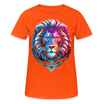 Rotes und blaues Löwensymbol - Frauen T-Shirt atmungsaktiv - Neonorange - Vorne - AI Model Female 172 dark (172cm)