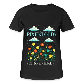 Pixelwolken – Oben sanft, unten wild - Frauen T-Shirt atmungsaktiv - Schwarz - Vorne - AI Model Female 172 light (172cm)