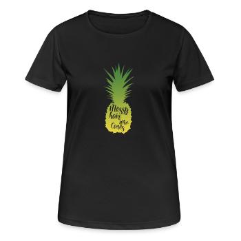 MESSY CHEVEUX WHO CARES - T-shirt respirant Femme - noir - Devant - AI Model Female 172 light (172cm)