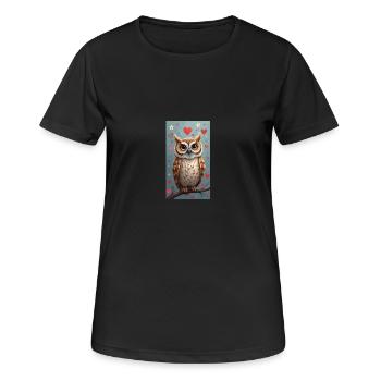 Verliebte Eule - Frauen T-Shirt atmungsaktiv - Schwarz - Vorne - AI Model Female 172 light (172cm)