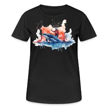 Aquarelle Baleine - T-shirt respirant Femme - noir - Devant - AI Model Female 172 light (172cm)