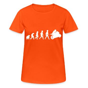 Evolution Superbikes Motorrad Biker Rennsport - Frauen T-Shirt atmungsaktiv - Neonorange - Vorne - AI Model Female 172 dark (172cm)