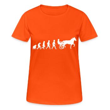 Evolution Trabrennsport Pferderennsport Pferde - Frauen T-Shirt atmungsaktiv - Neonorange - Vorne - AI Model Female 172 dark (172cm)