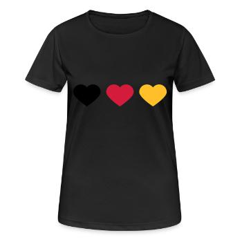 3 Herzen Deutschland Flagge Farben Liebe Deutsch - Frauen T-Shirt atmungsaktiv - Schwarz - Vorne - AI Model Female 172 light (172cm)