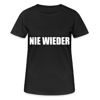 Nie wieder - Frauen T-Shirt atmungsaktiv - Schwarz - Vorne - AI Model Female 172 light (172cm)
