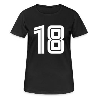 Trikotnummer 18 – Geschenk zum 18. Geburtstag - Frauen T-Shirt atmungsaktiv - Schwarz - Vorne - AI Model Female 172 light (172cm)