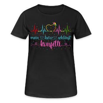 Fasching Herzschlag EKG Mein Herz schlägt Konfetti - Frauen T-Shirt atmungsaktiv - Schwarz - Vorne - AI Model Female 172 light (172cm)