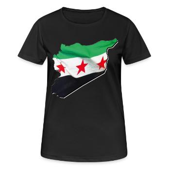 Syrien Flagge in der Syrien Landkarte 2 - Frauen T-Shirt atmungsaktiv - Schwarz - Vorne - AI Model Female 172 light (172cm)