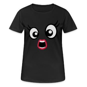 Erschrocken gucken Cartoon Gesicht Frau Weiblich - Frauen T-Shirt atmungsaktiv - Schwarz - Vorne - AI Model Female 172 light (172cm)