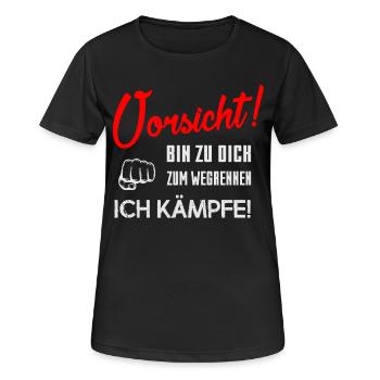 Vorsicht bin zu dick - Frauen T-Shirt atmungsaktiv - Schwarz - Vorne - AI Model Female 172 light (172cm)