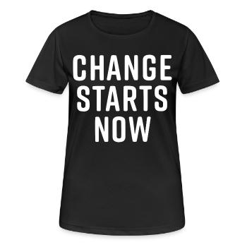 change starts now - Frauen T-Shirt atmungsaktiv - Schwarz - Vorne - AI Model Female 172 light (172cm)