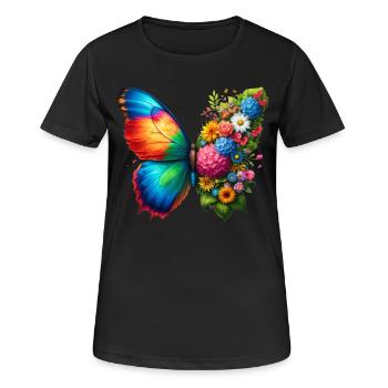 Bunter Schmetterling, von der Natur inspirierte Sommerstimmungen - Frauen T-Shirt atmungsaktiv - Schwarz - Vorne - AI Model Female 172 light (172cm)