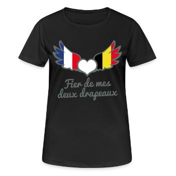 Binationalités France Belgique FrancoBelge - T-shirt respirant Femme - noir - Devant - AI Model Female 172 light (172cm)