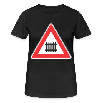Verkehrsschild Zug Weg - Frauen T-Shirt atmungsaktiv - Schwarz - Vorne - AI Model Female 172 light (172cm)