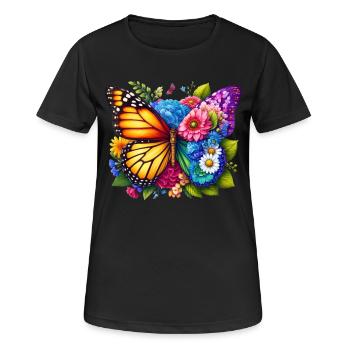 Bunter Schmetterling, von der Natur inspirierte Sommerstimmungen - Frauen T-Shirt atmungsaktiv - Schwarz - Vorne - AI Model Female 172 light (172cm)