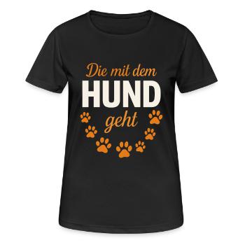 Qui se promène avec le chien – Pfotenliebe Design - T-shirt respirant Femme - noir - Devant - AI Model Female 172 light (172cm)
