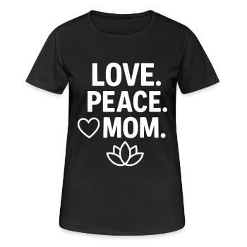 Love. Peace. Mom. – Herz & Lotus - Frauen T-Shirt atmungsaktiv - Schwarz - Vorne - AI Model Female 172 light (172cm)