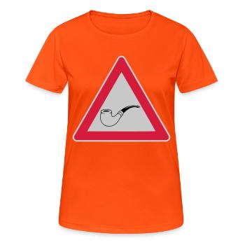 Sign Beware of tobacco pipe - Women's Breathable T-Shirt - neon orange - Front - AI Model Female 172 dark (172cm)