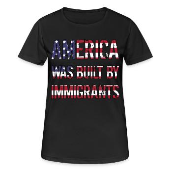 L’AMÉRIQUE A ÉTÉ CONSTRUITE PAR DES IMMIGRANTS Flüchtlingsrechte - T-shirt respirant Femme - noir - Devant - AI Model Female 172 light (172cm)