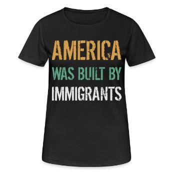 L’AMÉRIQUE A ÉTÉ CONSTRUITE PAR DES IMMIGRANTS Flüchtlingsrechte - T-shirt respirant Femme - noir - Devant - AI Model Female 172 light (172cm)