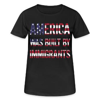 L’AMÉRIQUE A ÉTÉ CONSTRUITE PAR DES IMMIGRANTS Flüchtlingsrechte - T-shirt respirant Femme - noir - Devant - AI Model Female 172 light (172cm)