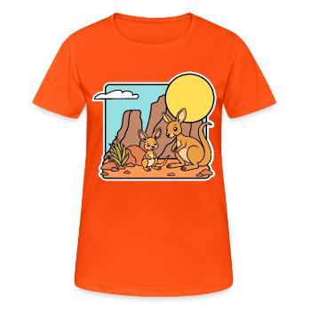 Känguruh Mama und Kind im Outback in Australien - Frauen T-Shirt atmungsaktiv - Neonorange - Vorne - AI Model Female 172 dark (172cm)