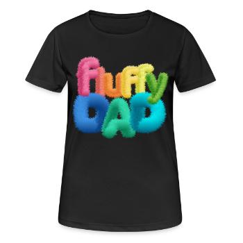 Fluffy Dad – Farbenfrohe, flauschige Typografie - Frauen T-Shirt atmungsaktiv - Schwarz - Vorne - AI Model Female 172 light (172cm)
