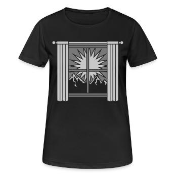 Sonnenaufgang Berge Aussicht Fenster - Frauen T-Shirt atmungsaktiv - Schwarz - Vorne - AI Model Female 172 light (172cm)