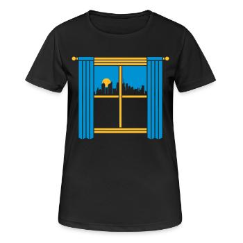 Sun Skyscrapers Grandes fenêtres de la ville - T-shirt respirant Femme - noir - Devant - AI Model Female 172 light (172cm)