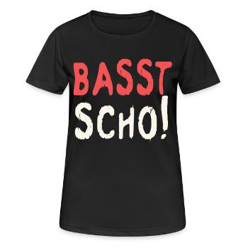Basst scho rot baige text - Frauen T-Shirt atmungsaktiv - Schwarz - Vorne - AI Model Female 172 light (172cm)