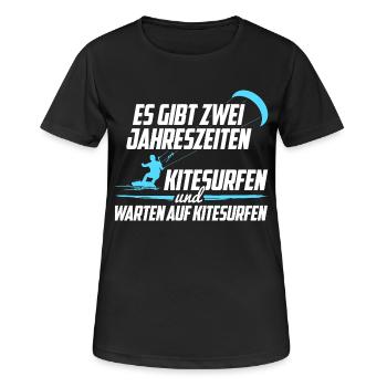 Kitesurfen Jahreszeiten - Frauen T-Shirt atmungsaktiv - Schwarz - Vorne - AI Model Female 172 light (172cm)