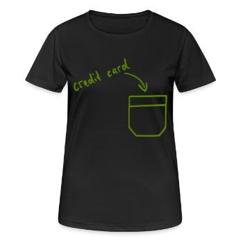 Eine Kreditkarte in der Hemdtasche / credit card - Frauen T-Shirt atmungsaktiv - Schwarz - Vorne - AI Model Female 172 light (172cm)