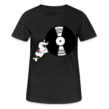 dj vinyl platte club musik auflegen disko party fe - Frauen T-Shirt atmungsaktiv - Schwarz - Vorne - AI Model Female 172 light (172cm)