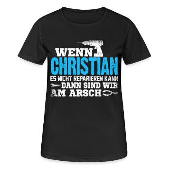 CHRISTIAN - kann es reparieren - Frauen T-Shirt atmungsaktiv - Schwarz - Vorne - AI Model Female 172 light (172cm)