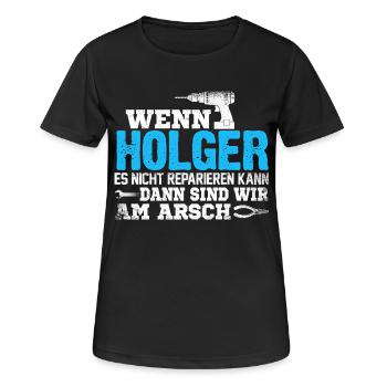 HOLGER - kann es reparieren - Frauen T-Shirt atmungsaktiv - Schwarz - Vorne - AI Model Female 172 light (172cm)