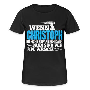 CHRISTOPH - kann es reparieren - Frauen T-Shirt atmungsaktiv - Schwarz - Vorne - AI Model Female 172 light (172cm)