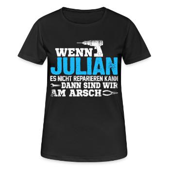 JULIAN - kann es reparieren - Frauen T-Shirt atmungsaktiv - Schwarz - Vorne - AI Model Female 172 light (172cm)