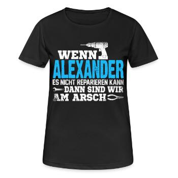 ALEXANDER - kann es reparieren - Frauen T-Shirt atmungsaktiv - Schwarz - Vorne - AI Model Female 172 light (172cm)