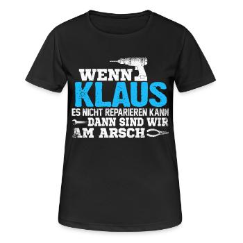 KLAUS - kann es reparieren - Frauen T-Shirt atmungsaktiv - Schwarz - Vorne - AI Model Female 172 light (172cm)