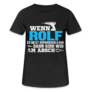 ROLF - kann es reparieren - Frauen T-Shirt atmungsaktiv - Schwarz - Vorne - AI Model Female 172 light (172cm)