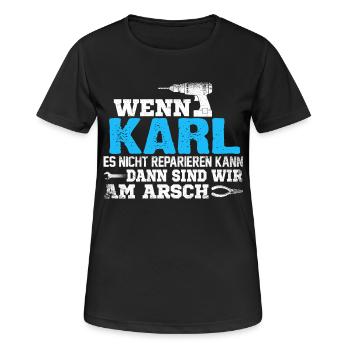 KARL - kann es reparieren - Frauen T-Shirt atmungsaktiv - Schwarz - Vorne - AI Model Female 172 light (172cm)