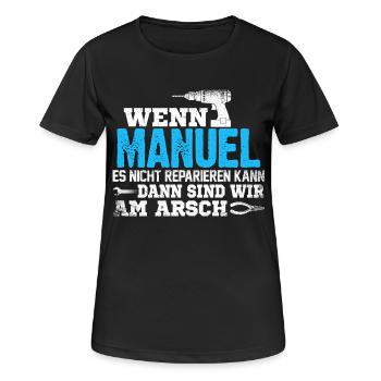 MANUEL - kann es reparieren - Frauen T-Shirt atmungsaktiv - Schwarz - Vorne - AI Model Female 172 light (172cm)
