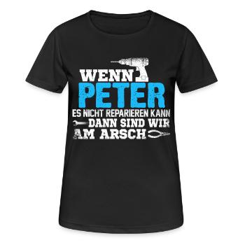 PETER - kann es reparieren - Frauen T-Shirt atmungsaktiv - Schwarz - Vorne - AI Model Female 172 light (172cm)