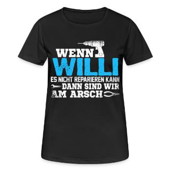 WILLI - kann es reparieren - Frauen T-Shirt atmungsaktiv - Schwarz - Vorne - AI Model Female 172 light (172cm)