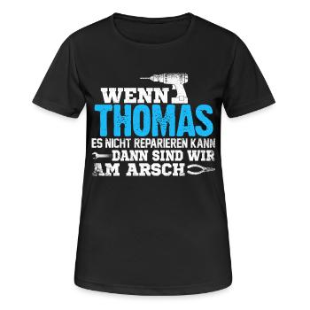 THOMAS - kann es reparieren - Frauen T-Shirt atmungsaktiv - Schwarz - Vorne - AI Model Female 172 light (172cm)