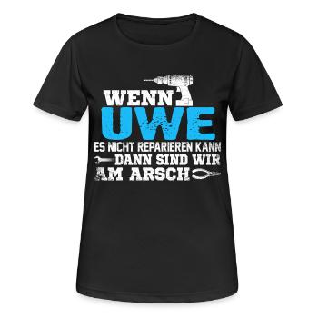 UWE - kann es reparieren - Frauen T-Shirt atmungsaktiv - Schwarz - Vorne - AI Model Female 172 light (172cm)