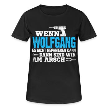WOLFGANG - kann es reparieren - Frauen T-Shirt atmungsaktiv - Schwarz - Vorne - AI Model Female 172 light (172cm)